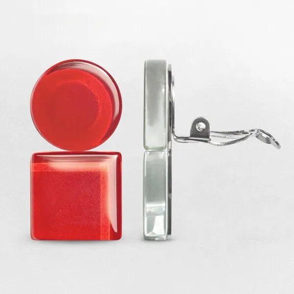 ALEXASCHA ALEXASCHA Geometrische Clip Ohrringe aus Glas | Bauhaus Design | 16 Farbkombinationen, Kirschrot, – Produktbild 4 von 4