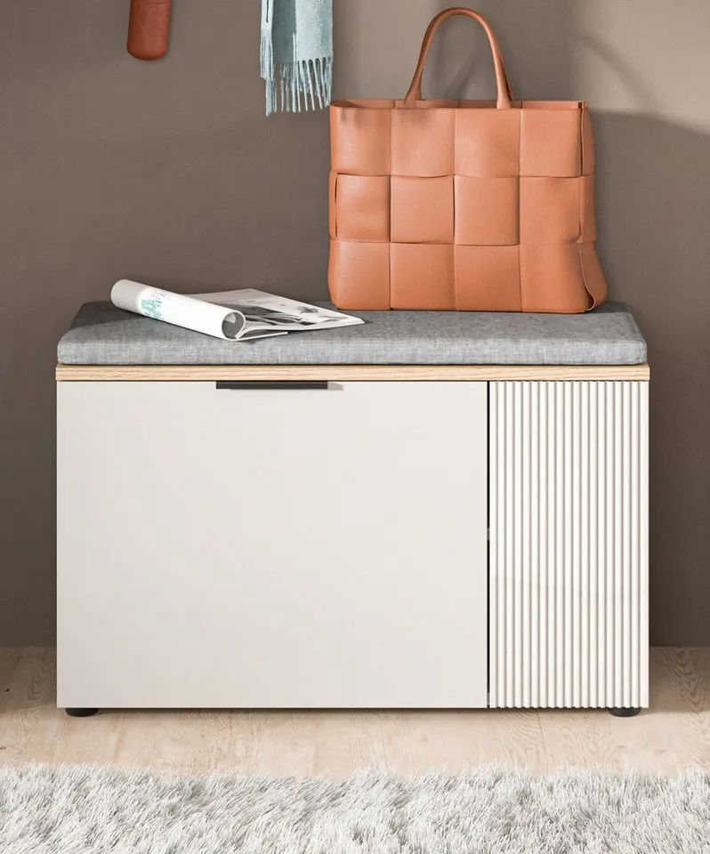 Inn.Furn Schuhbank Skid (Garderobenbank in Kaschmir Sand mit Eiche, 2-türig, 80 x 48 cm), mit viel Stauraum, Beige, – Produktbild 5 von 8
