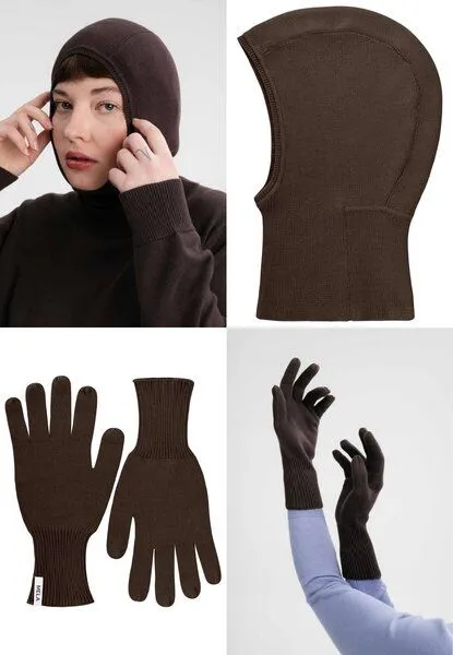 MELA MELA Bundle Feinstrick Balaklava CHARVI + Strick Handschuhe RISHI, Dunkelbraun, – Produktbild 1 von 4