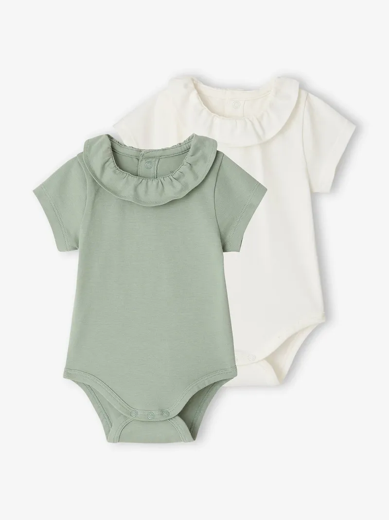 Vertbaudet 2er-Pack Baby Kurzarm-Bodys, Salbeigrün, – Produktbild 1 von 4