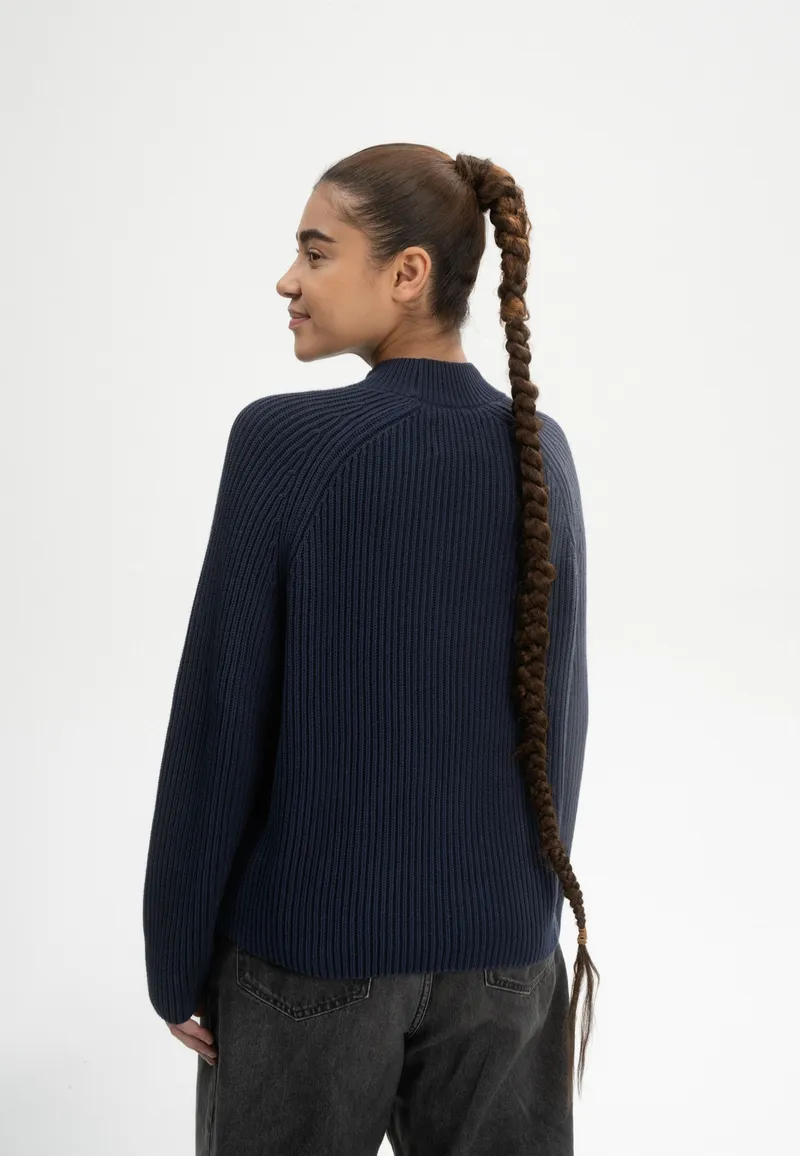 MELA MELA Damen vegan Strickpullover Rippe Stand Up Kragen Analah Navy, Extra dunkelblau, – Produktbild 1 von 2