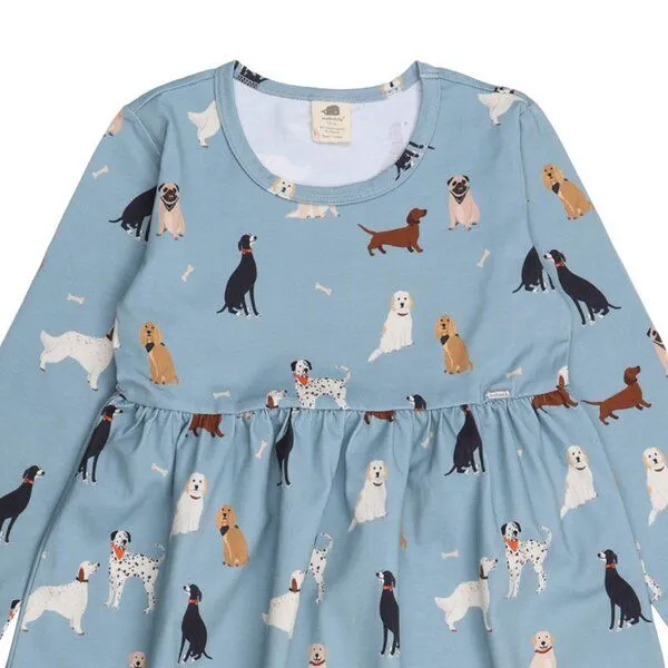 Walkiddy Walkiddy Kinder Kleid GOTS zertifiziert – Hellblau mit Hundemotiven, Langarm, weich & bequem, Blau, – Produktbild 3 von 3