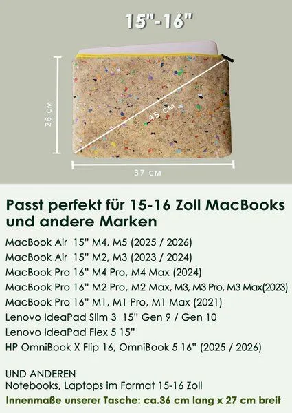 BY COPALA BY COPALA 15–16 Zoll Kork Laptoptasche mit gelbem Zipper – Produktbild 1 von 4