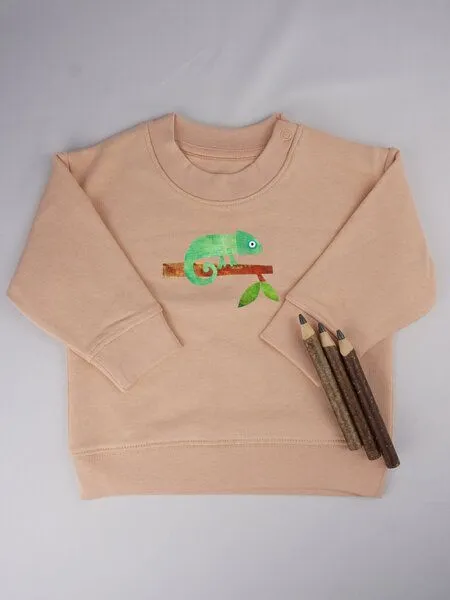 MelaDi Meladi Kinder Baby - Sweater aus Biobaumwolle - Chamäleon auf Creme Latte, Mokka, – Produktbild 5 von 7