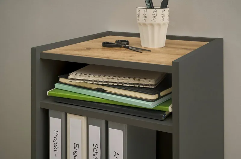Furn.Design Container Center (Büroregal in grau matt mit Wotan Eiche, 40 x 70 cm) Schreibtischhöhe, Grau, – Produktbild 1 von 5