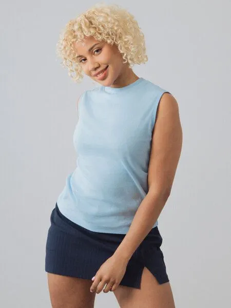 Honest Basics Honest Basics Damen Mock-Top aus Bio- und recycelter Baumwolle, Sky, – Produktbild 1 von 5