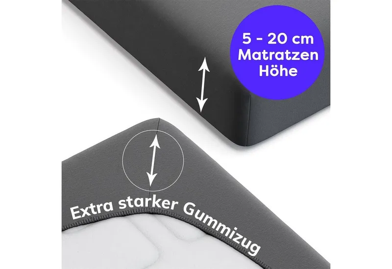 Wolkenfeld Spannbettlaken 100% Baumwolle - Superweiches Bettlaken für Matratzen von 5 bis 20cm, Jersey, Gummizug: rundum, (1 Stück), Rutschfest & Blickdicht - 90x200, 140x200, 160x200, 180x200 200x200, Grau, – Produktbild 4 von 8