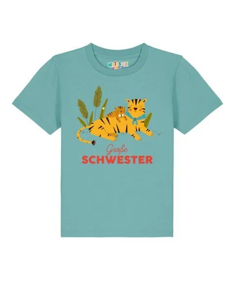 watabout.kids watabout.kids T-Shirt Kinder Tiger Große Schwester, Teal monstera, – Produktbild 1 von 2