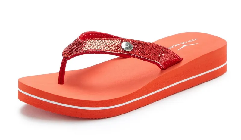 VENICE BEACH VENICE BEACH Sandale, Badeschuh, Badelatsche, Flip Flop, Badeschlappe, Pantolette Badezehentrenner Zehentrenner mit wasserabweisender und leichter Sohle VEGAN, Rot, – Produktbild 3 von 5