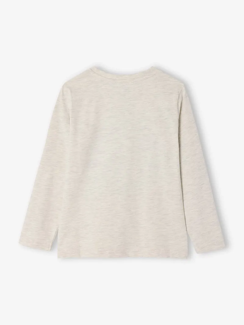 Vertbaudet Jungen Langarmshirt mit Print BASIC, Weiß meliert, – Produktbild 2 von 3