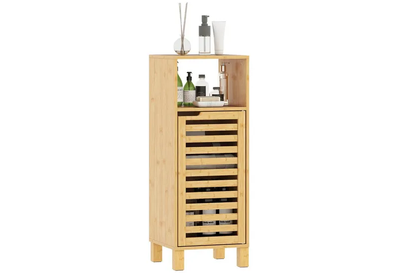 HOMCOM HOMCOM Badkommode Toilettenschrank Beistellschrank schmal mit verstellbaren Regalen (Badschrank, 1 St., Badezimmerschrank), für Badezimmer, kleine Räume, 30 x 30 x 80 cm, Beige, – Produktbild 2 von 5