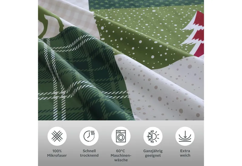 OTTO home Bettwäsche Nicholas, Microfaser, 2 teilig, Weihnachtsbettwäsche, Winter, in 3 Qualitäten verfügbar, Grün, – Produktbild 3 von 5