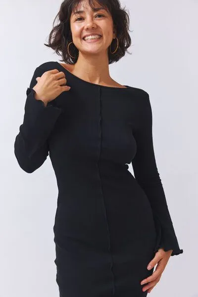 Baìge the Label Baìge the Label Bastienne - Langes Kleid mit Ziernaht, Schwarz, – Produktbild 2 von 4