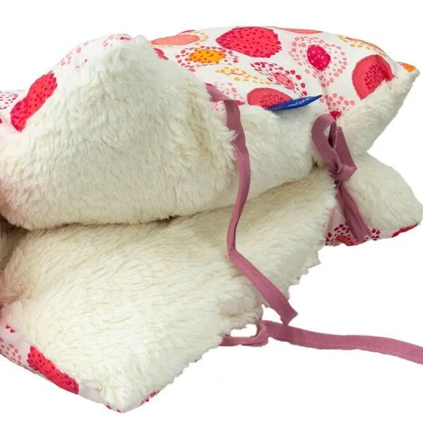 Flosinn Flosinn Kuscheltierkissen Nilpferd mit Teddyplüsch aus Baumwolle mit Schurwollfüllung, Rot orange aprikot, – Produktbild 6 von 6
