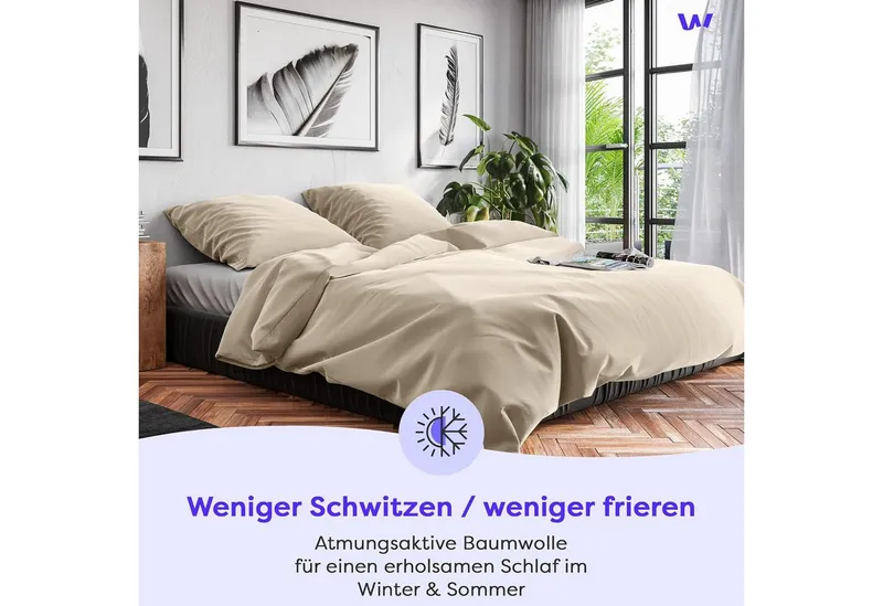 Wolkenfeld Kissenbezug Renforcé Kissenbezug Baumwolle - Natürlich weiches Schlafgefühl, (1 Stück), Größe 80x80, 40x80 und 70x90 cm, versteckter Reißverschluss, Beige, – Produktbild 5 von 6