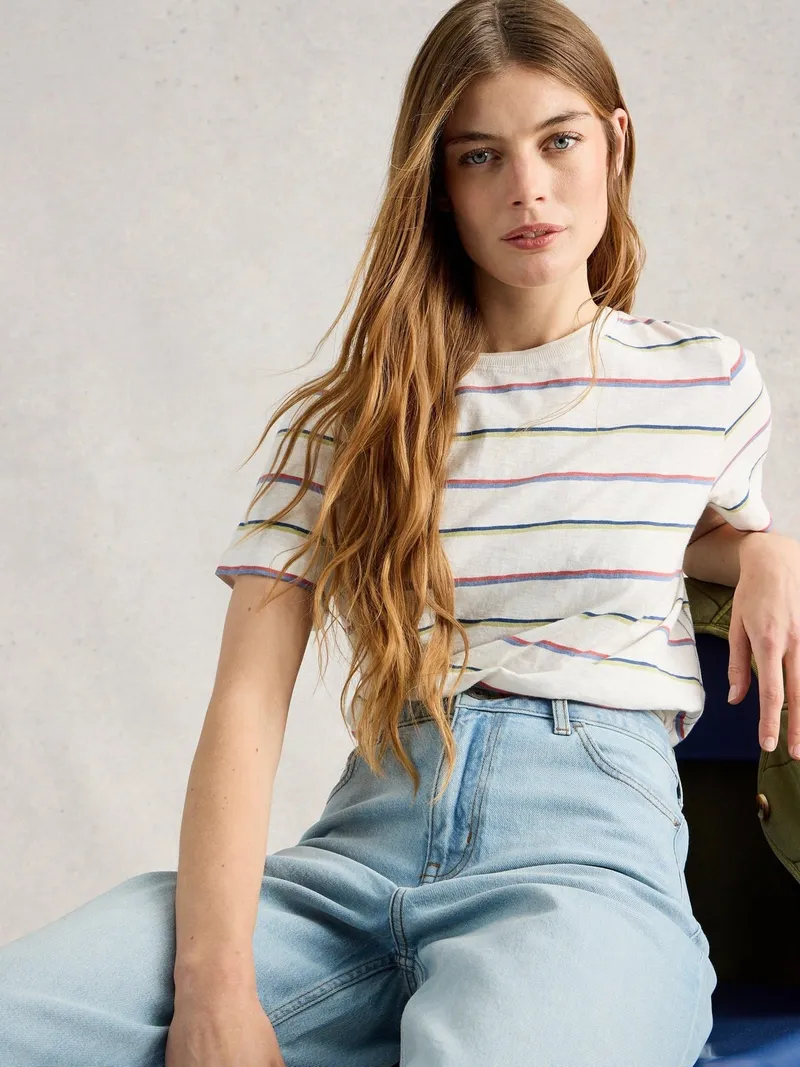 White Stuff Gestreiftes T-Shirt Clara - 46, Elfenbein multi, – Produktbild 1 von 4