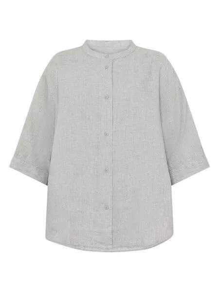 KnowledgeCotton Apparel KnowledgeCotton Apparel Lockere Hemdbluse mit 3/4 Arm und Stehkragen aus Bio-Leinen, Grau-yarndyed-ultimate-grey, – Produktbild 1 von 3