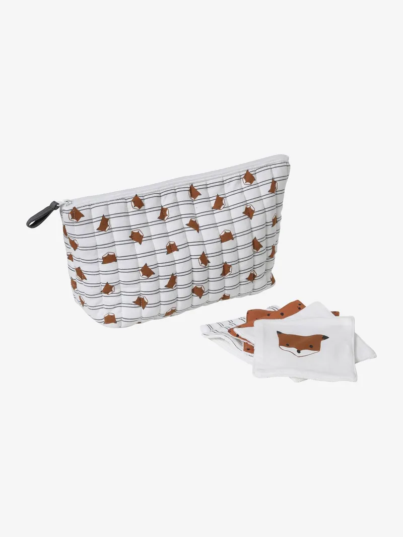 Vertbaudet 6er-Pack Waschlappen mit Aufbewahrungsbeutel, Pack wollweiß/orange fuchs, – Produktbild 3 von 3