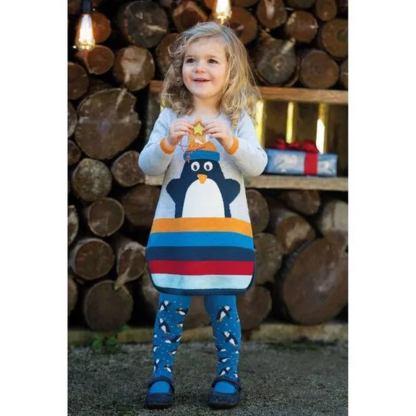 Frugi Frugi Kleid Pinguin gestrickt in grau-bunt – Produktbild 2 von 3