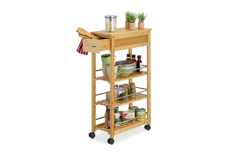 RELAXDAYS RELAXDAYS Küchenwagen Bambus Küchenwagen mit Schublade, (1 St), Braun|silberfarben, – Produktbild 1 von 5