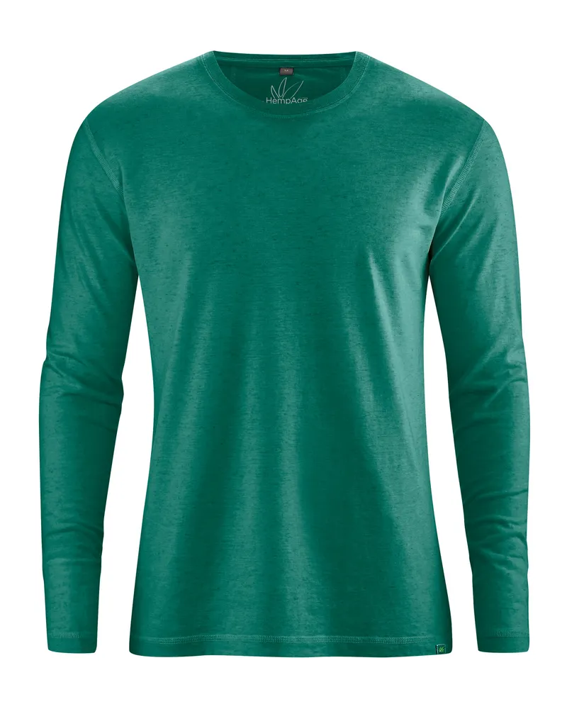 HempAge Hempage Herren vegan Langarmshirt Basic Dschungelgrün, Grün, – Produktbild 1 von 2