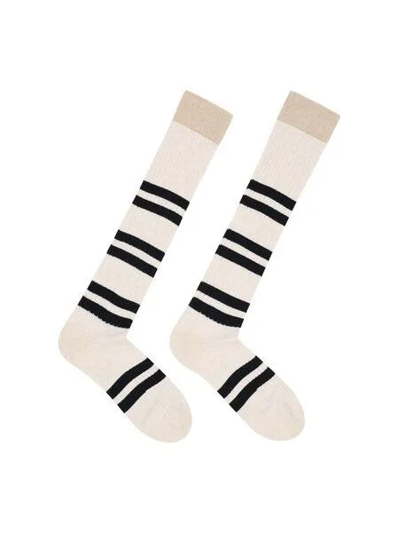 LANIUS LANIUS Kniestrümpfe aus Bio-Baumwolle, Streifen (weiß-off-white-melange), – Produktbild 1 von 3