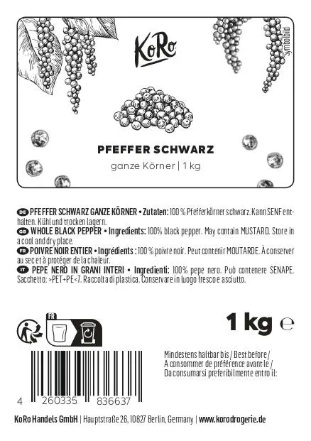 KoRo Ganze schwarze Pfefferkörner 1 kg – Produktbild 2 von 5