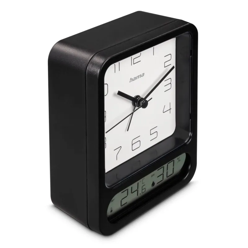 Hama Hama Wecker "Pag", mit Thermometer/Hygrometer, ohne Ticken, Schwarz, – Produktbild 2 von 5