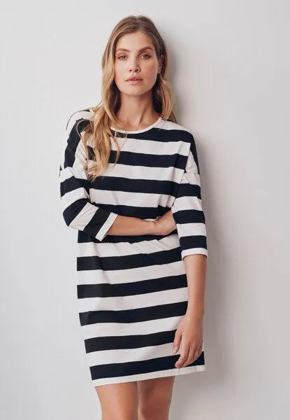 LANA Organic LANA Organic Pyjamalongshirt für Damen, Modell Luna, Schwarz - ecru, – Produktbild 1 von 4