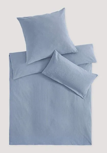 hessnatur hessnatur Musselin Bettwäsche-Set aus reiner Bio-Baumwolle, Graublau, – Produktbild 3 von 4