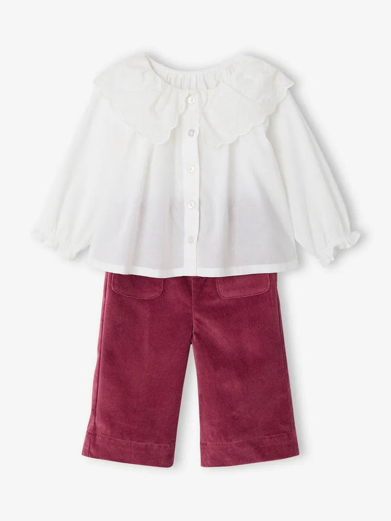 Vertbaudet Baby-Set aus Bluse und Samthose, Himbeer, – Produktbild 1 von 4