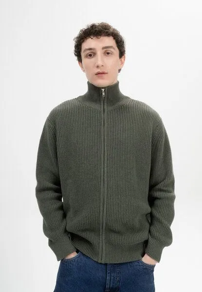 MELA MELA Rippstrick Jacke Style TAKSH aus 100% Bio-Baumwolle, Grün melange, – Produktbild 1 von 4