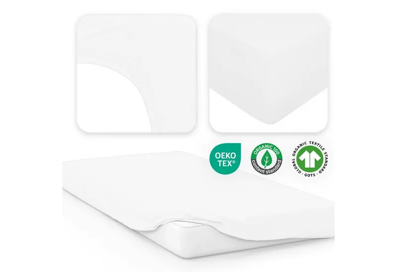 Jacobson Spannbettlaken BIO, Jersey Spannbetttuch, Bettlaken 160 g/m², 100% BIO-Baumwolle, Gummizug: rundum, Weiß, – Produktbild 3 von 8
