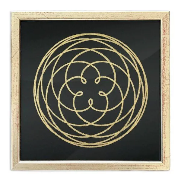 Veskor Cassiopeia Veskor Cassiopeia Gerahmt | ROSE OF VENUS Heilige Geometrie Linoldruck | 20 × 20 cm in 22 × 22 cm Rahmen | Gold, Schwarz, – Produktbild 2 von 5