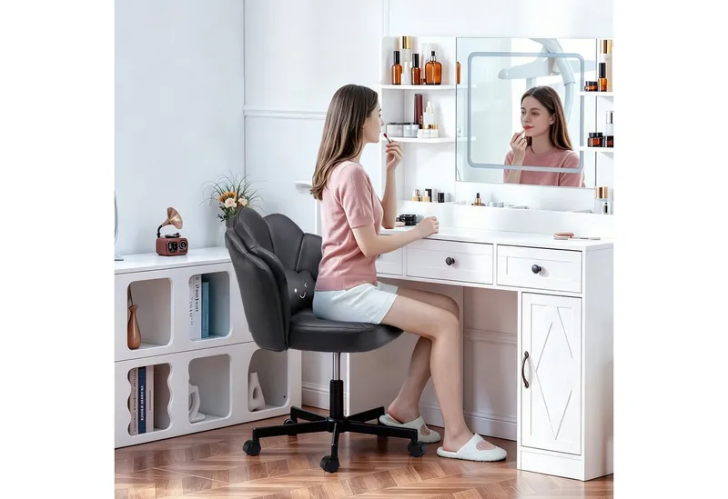 COMHOMA Bürostuhl Schminkstuhl Homeoffice Stuhl, Schreibtischstuhl Drehstuhl mit Rrollen, höhenverstellbar,für Schminktisch,Arbeitszimmer, Schwarz, – Produktbild 7 von 8