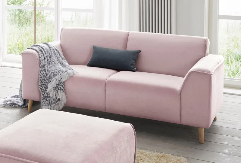 Home affaire 2-Sitzer Janek Scandic Design, elegant und zeitlos, mit Federkern und Keder in scandinavischem Design, Rosa, – Produktbild 1 von 5