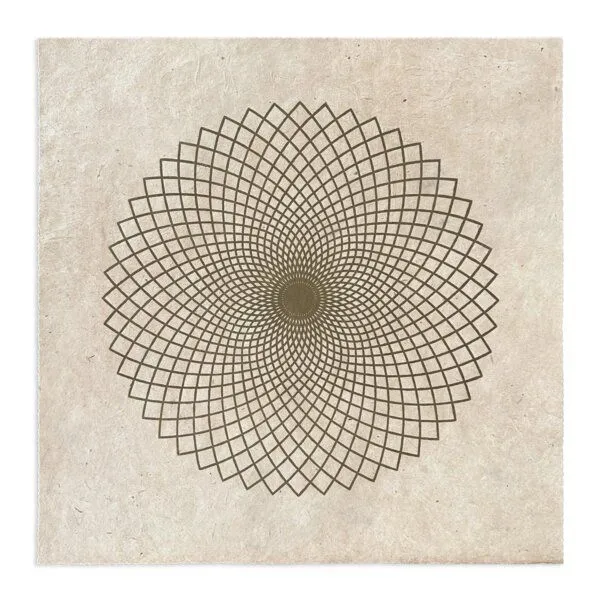 Veskor Cassiopeia Veskor Cassiopeia LOTUS DER LIEBE Heilige Geometrie Linoldruck | 40 x 40 cm | Gold auf Rosenholz – Produktbild 1 von 4