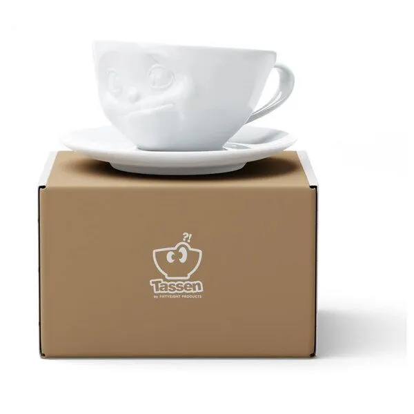 FIFTYEIGHT PRODUCTS FIFTYEIGHT PRODUCTS Kaffeetasse „Lecker“ mit Unterteller (200 ml) – Produktbild 3 von 4