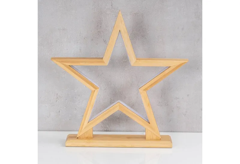Levandeo® LED Stern, LED Stern Holz H33cm Tischlampe Bambus Weihnachten Dekoleuchte – Produktbild 3 von 5