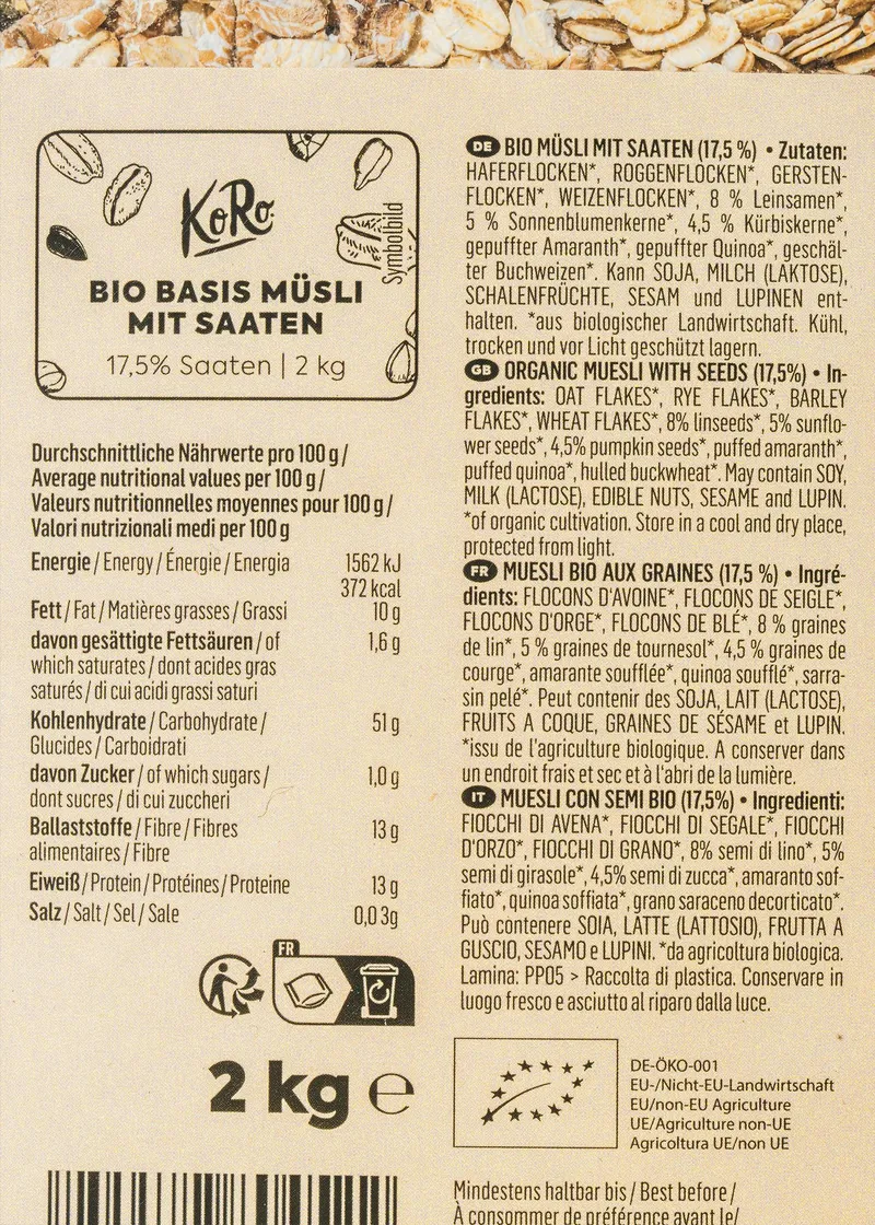 KoRo Bio Basis Müsli mit Saaten 2 kg – Produktbild 3 von 5