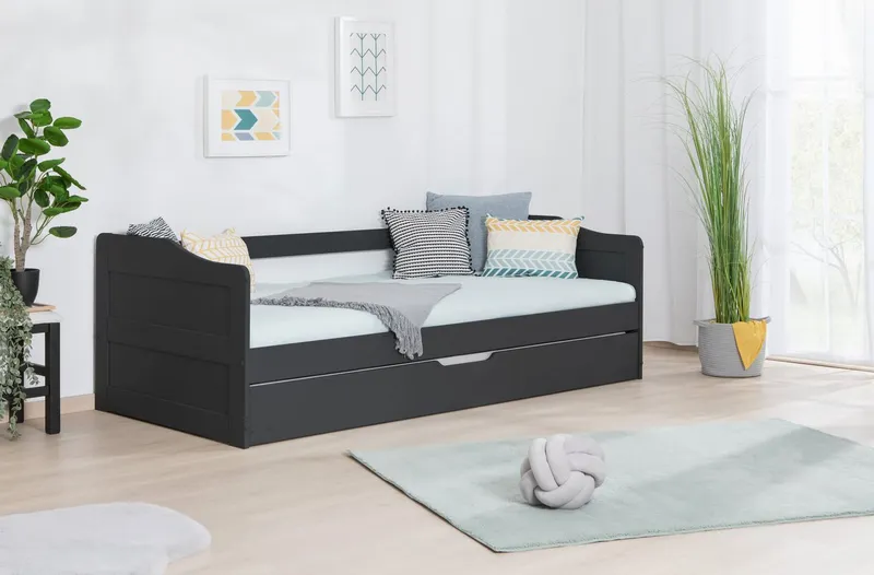 TICAA TICAA Funktionsbett Melinda, Daybett, Jugendbett, 2 Schlafplätze, Schublade auf Rollen, FSC®-zertifizierte Kiefer, 2 Rollroste, Massivholz, Grau, – Produktbild 1 von 5