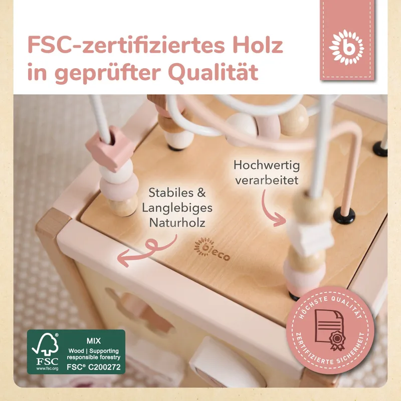 Bieco Bieco Bieco Motorikwürfel Reh Ella XXL nachhaltiges Holz FSC® | Spielwürfel Baby | Motorikwürfel ab 1 Jahr Activity Würfel Activity Center Montessori – Produktbild 3 von 3