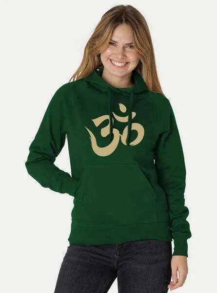 Peaces.bio - handbedruckte Biomode Peaces.bio - handbedruckte Biomode Bio-Damen-Kapuzensweater Om, Flaschengrün, – Produktbild 2 von 2
