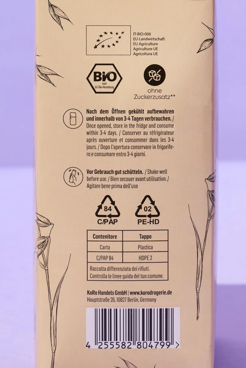 KoRo Bio Haferdrink 15 % Hafer 8 x 1 L – Produktbild 3 von 5