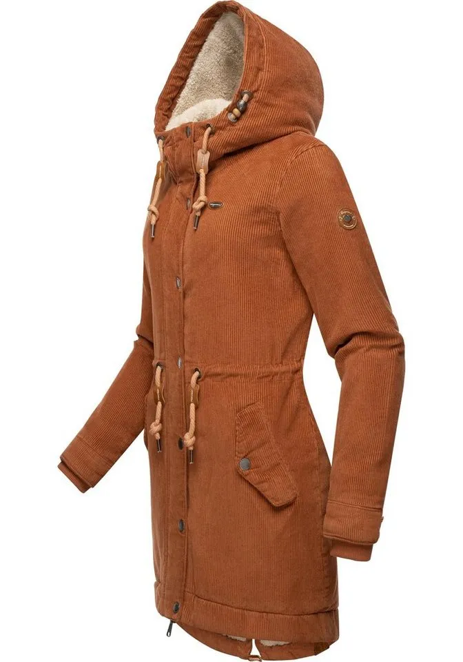 ragwear ragwear Winterjacke Canny Corduroy stylischer Damen Cordmantel mit Kapuze, Braun, – Produktbild 3 von 4