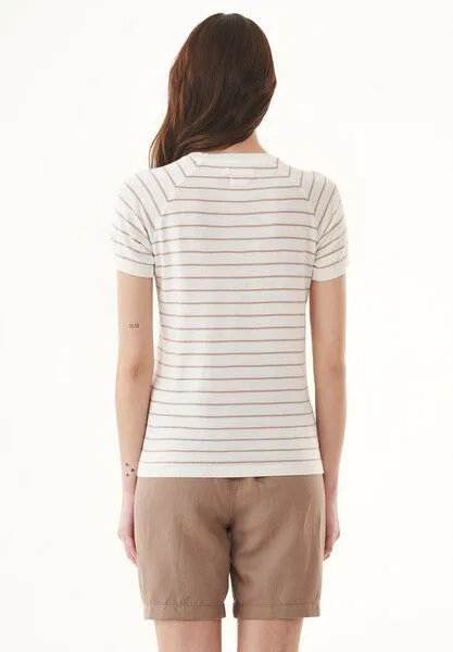 ORGANICATION ORGANICATION Feinstrick-T-Shirt aus Bio-Baumwolle mit Streifen, Off white/beige, – Produktbild 4 von 4