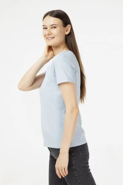 Evermind Evermind Damen T-Shirt mit umgeschlagenen Ärmeln, Blauer nebel, – Produktbild 2 von 4