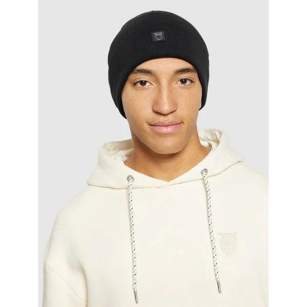 KnowledgeCotton Apparel KnowledgeCotton Apparel Mütze - Rib Beanie - aus Bio-Baumwolle mit Logo Patch, Schwarz (black jet), – Produktbild 2 von 4