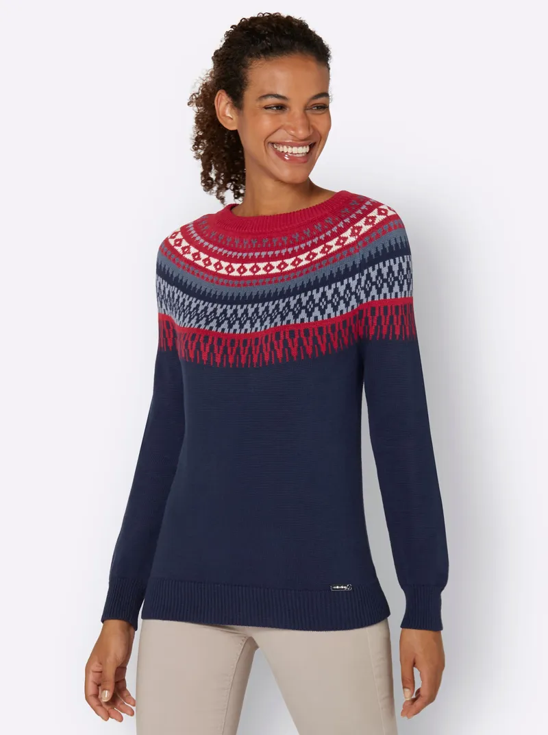 Witt Norwegerpullover, Nachtblau-kirsche-gemustert, – Produktbild 2 von 3