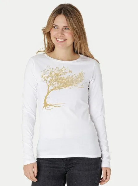 Peaces.bio - handbedruckte Biomode Peaces.bio - handbedruckte Biomode Bio-Damen-Langarmshirt Windy Tree, Weiss, – Produktbild 3 von 3